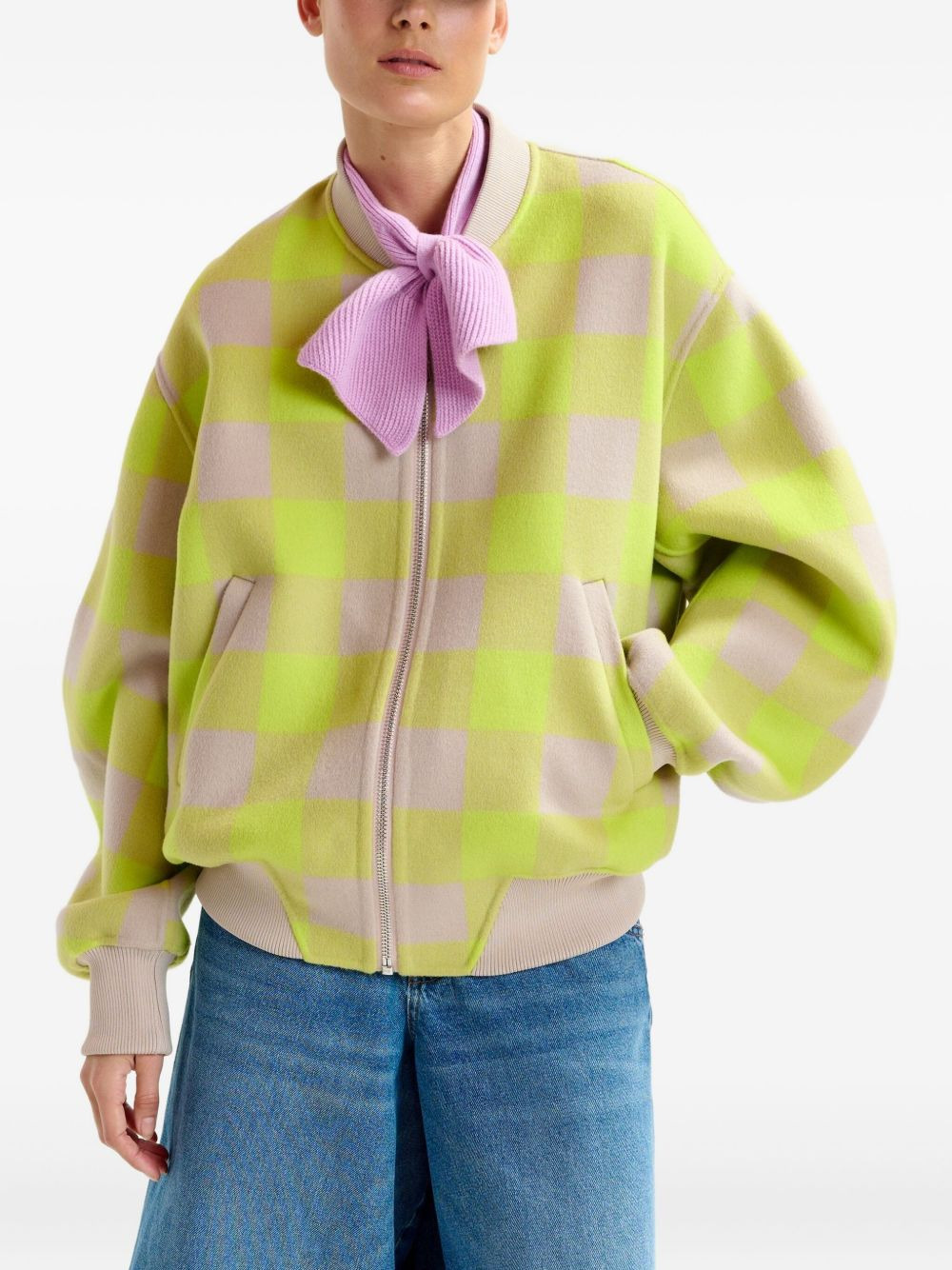check-pattern cardigan - 3