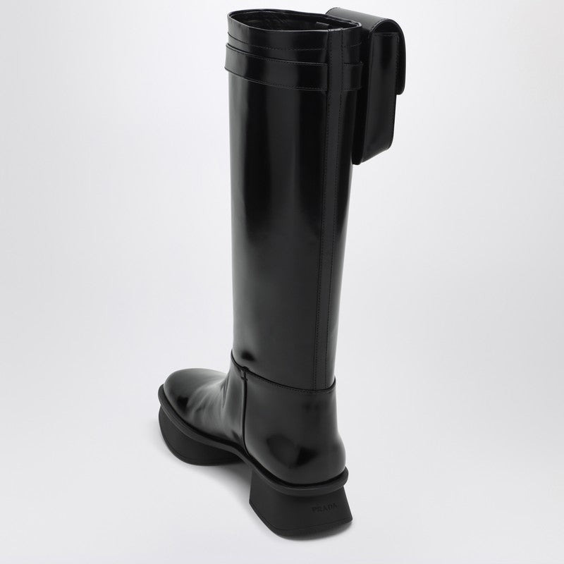 Prada Black Leather Boot With Pouch Women - 2