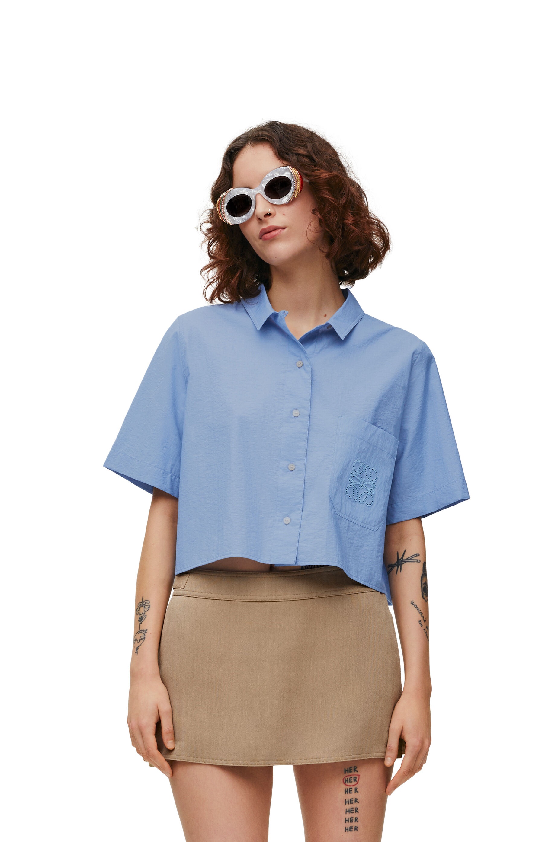 Cropped shirt in cotton blend - 3