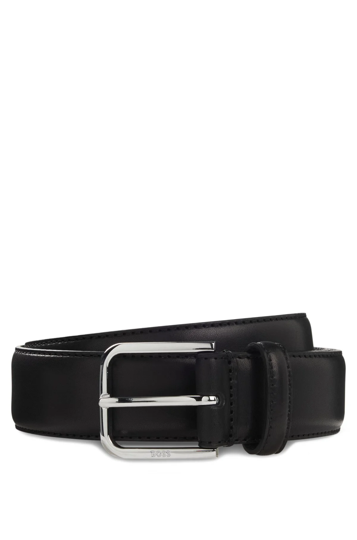 LEATHER BUSINESS BELT WITH POLISHED SILVER BUCKLE - 1