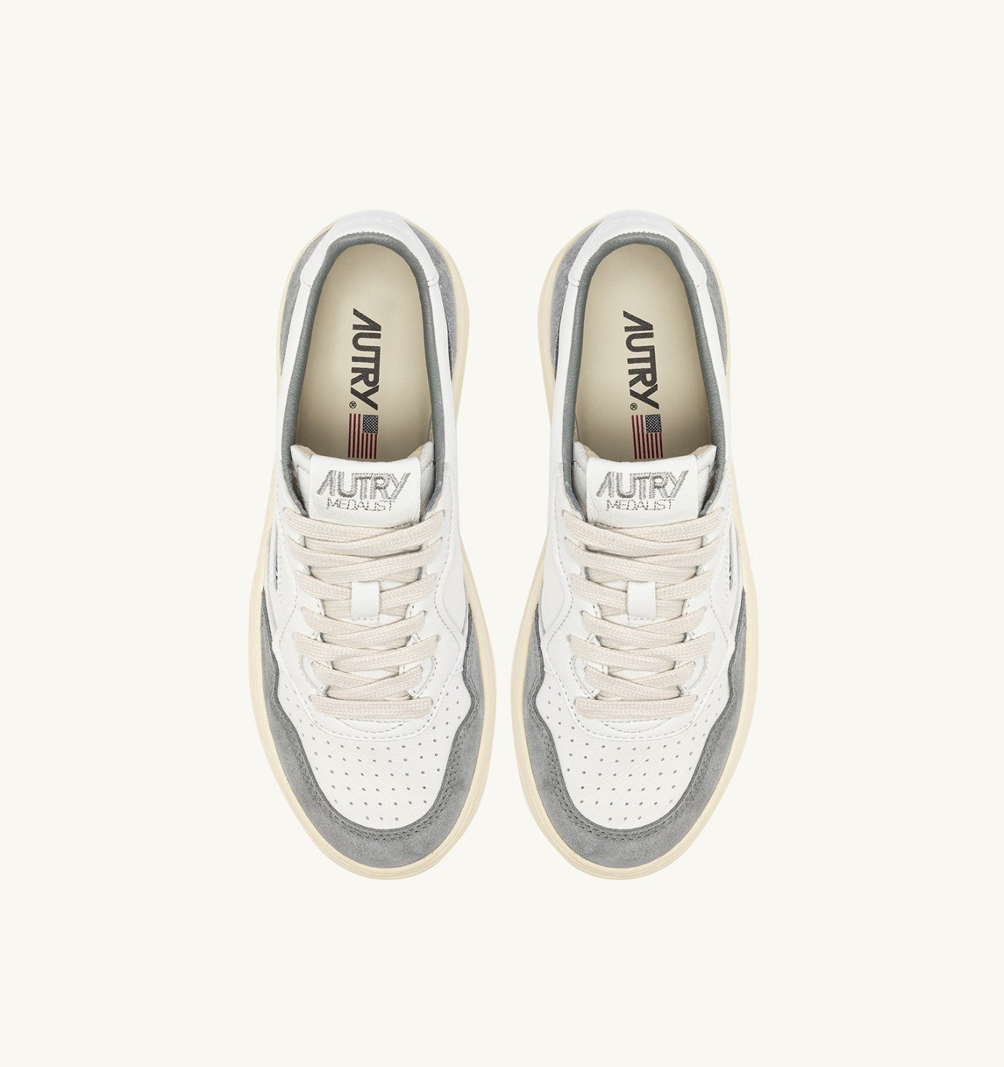 MEDALIST LOW SNEAKERS IN WHITE AND GRAY LEATHER SUEDE - 5