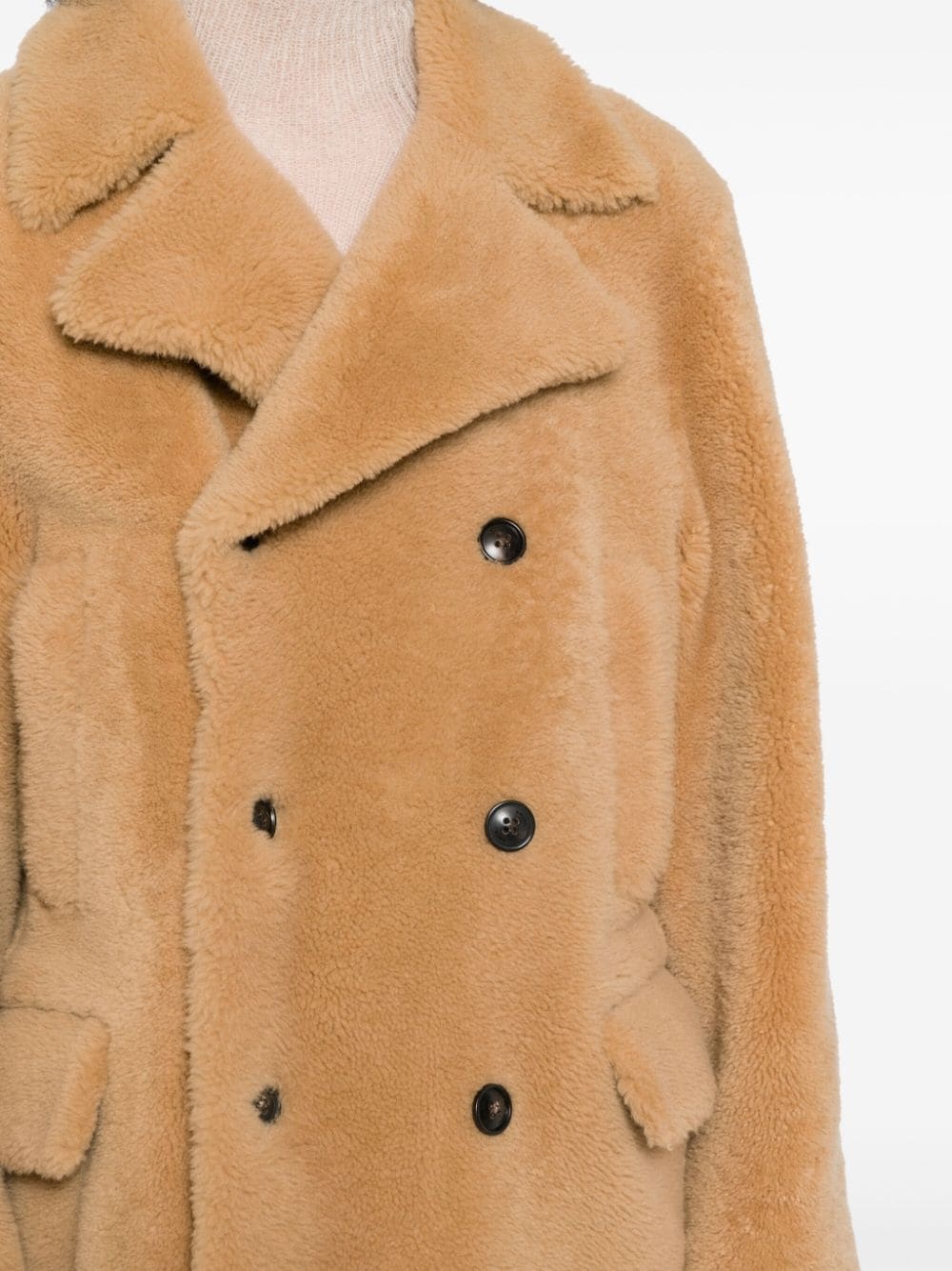double-breasted shearling coat - 5