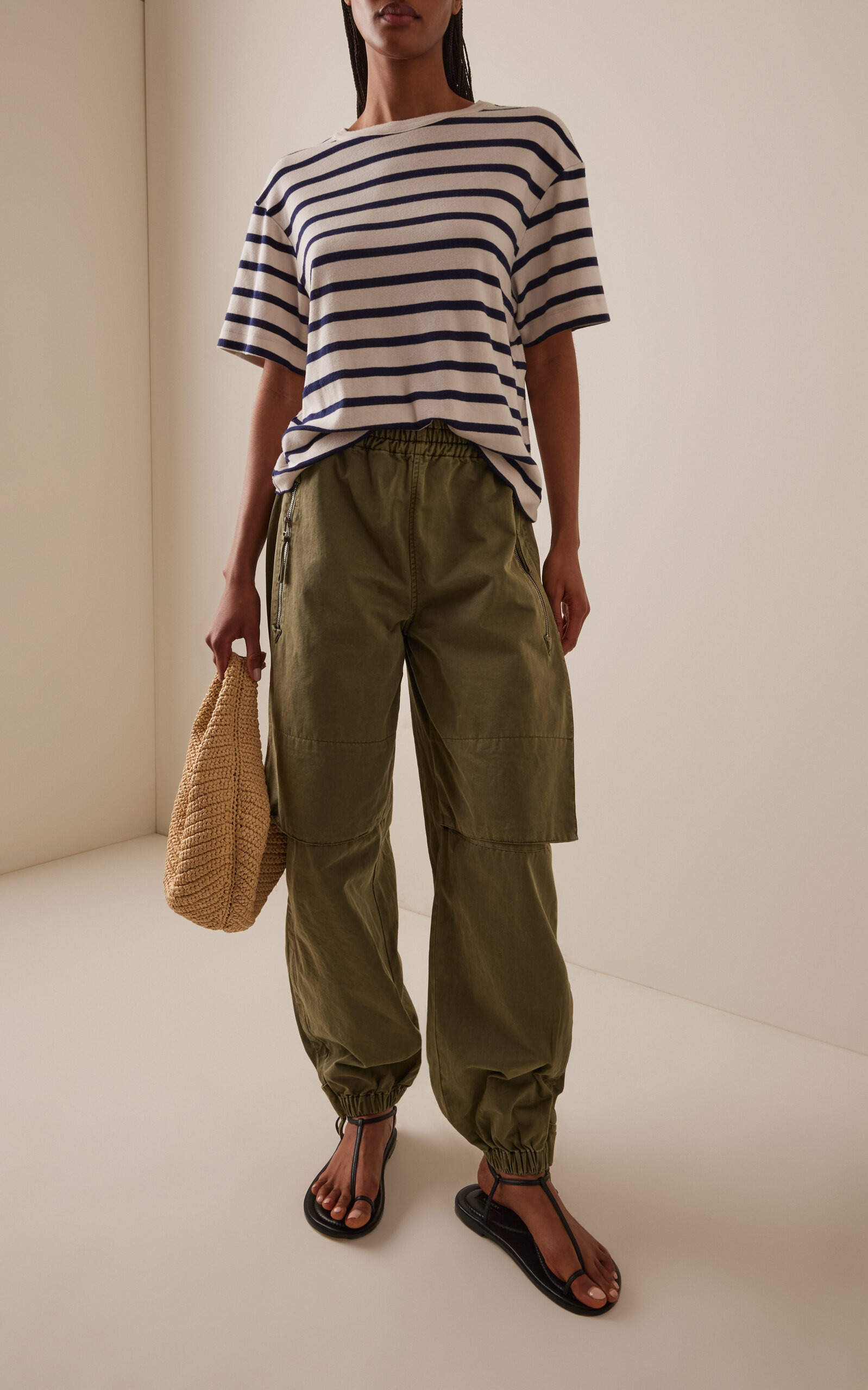 Azure Striped Cotton T-Shirt black/white - 4
