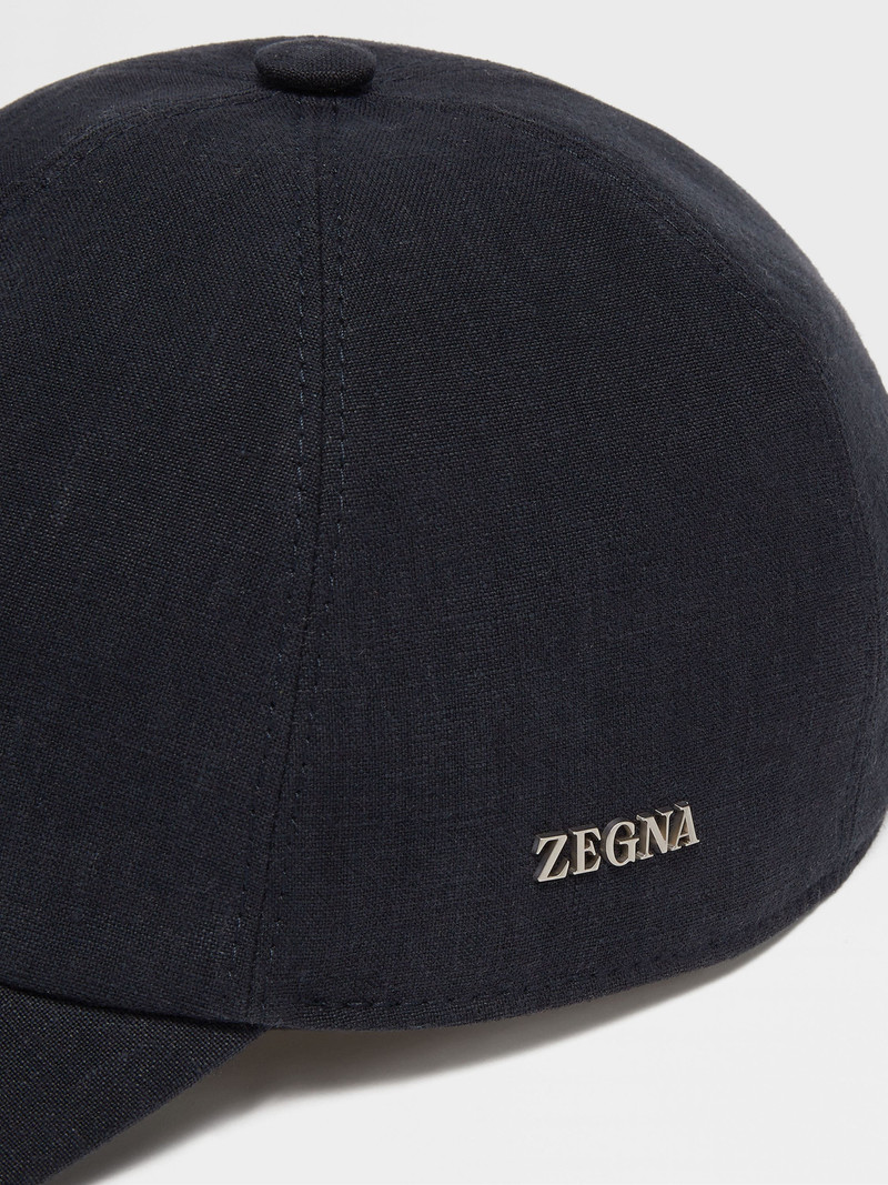 ZEGNA DARK BLUE LINEN BASEBALL CAP outlook