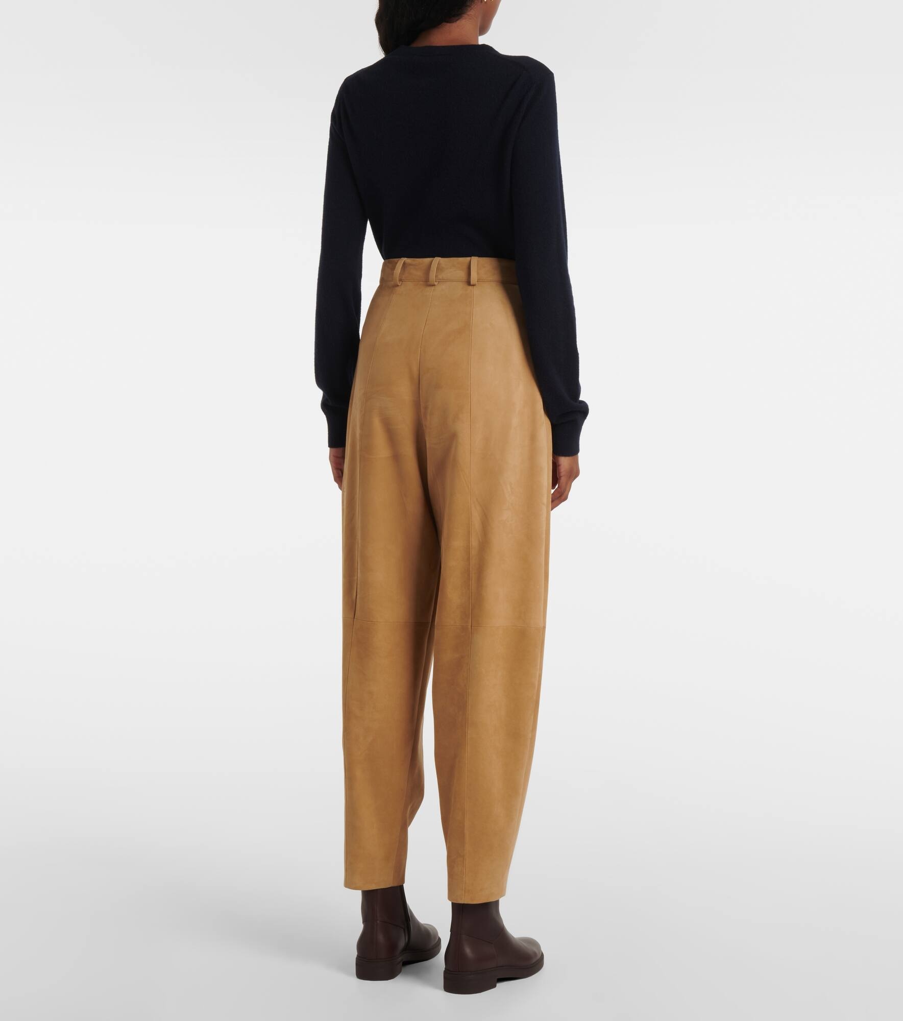High-rise suede tapered pants - 3