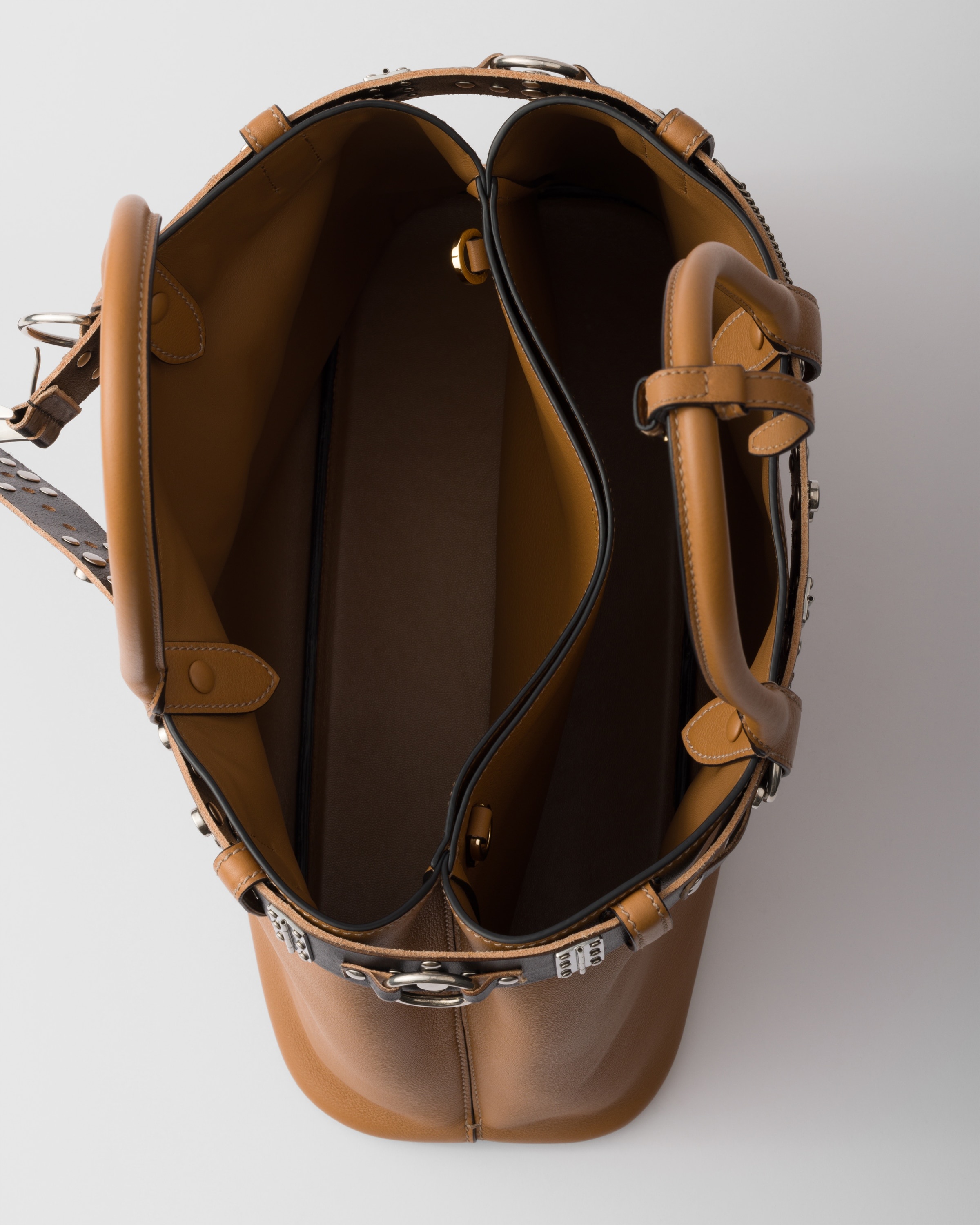 Large Prada Buckle leather bag with studded belt - 5