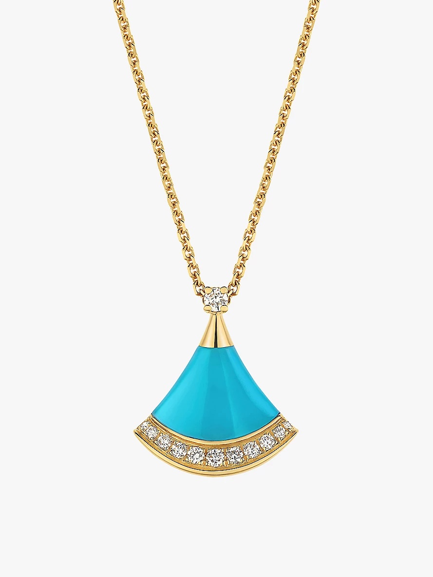 Divas' Dream 18ct yellow gold, 0.13ct brilliant-cut diamond and turquoise&nbsp;pendant necklace - 1