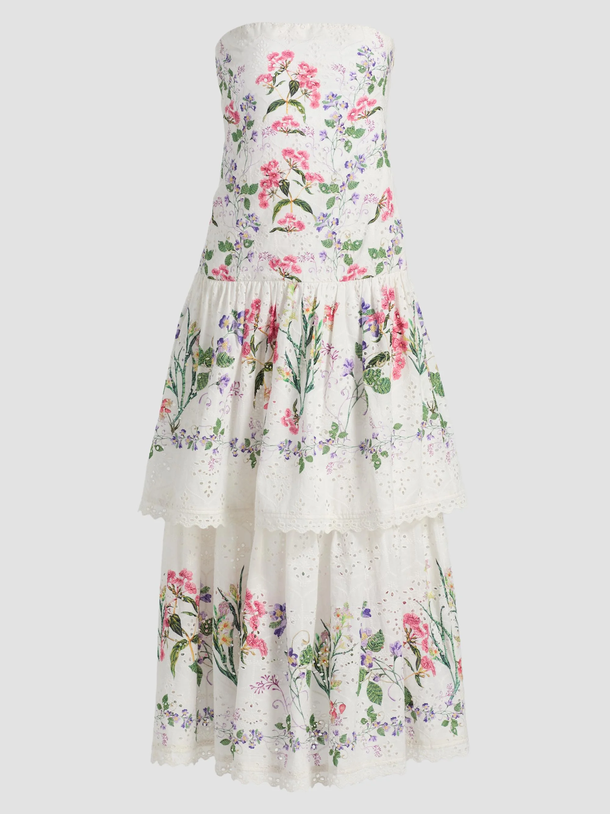 Women's Floral Cotton Tiered Strapless Maxi Dress - Ivory - 1