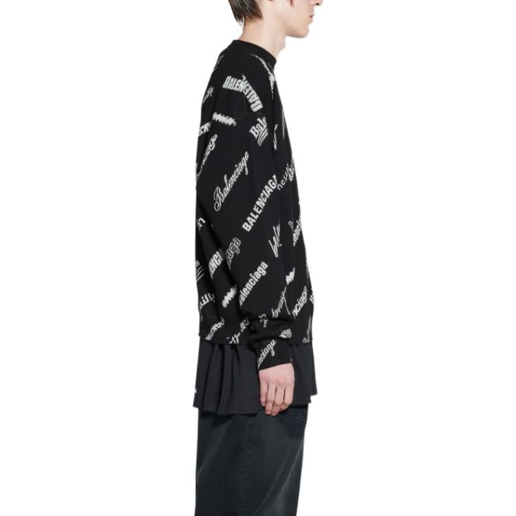 Balenciaga Allover Logo Print Crewneck Sweatshirt 'Black White' 724858T16651070 - 6