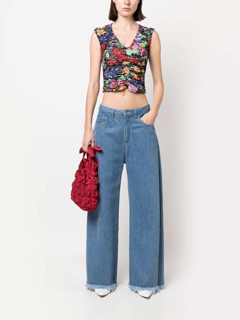 floral-print ruched vest top - 2