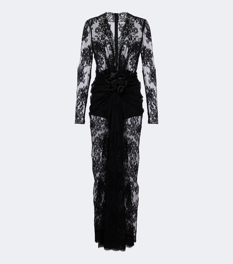 Gathered cotton-blend lace midi dress 1