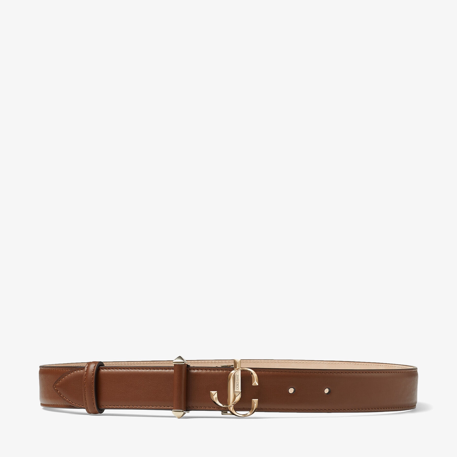 JC-Bar Belt
Dark Tan Soft Shiny Calf Leather Belt with Light Gold JC Emblem - 1