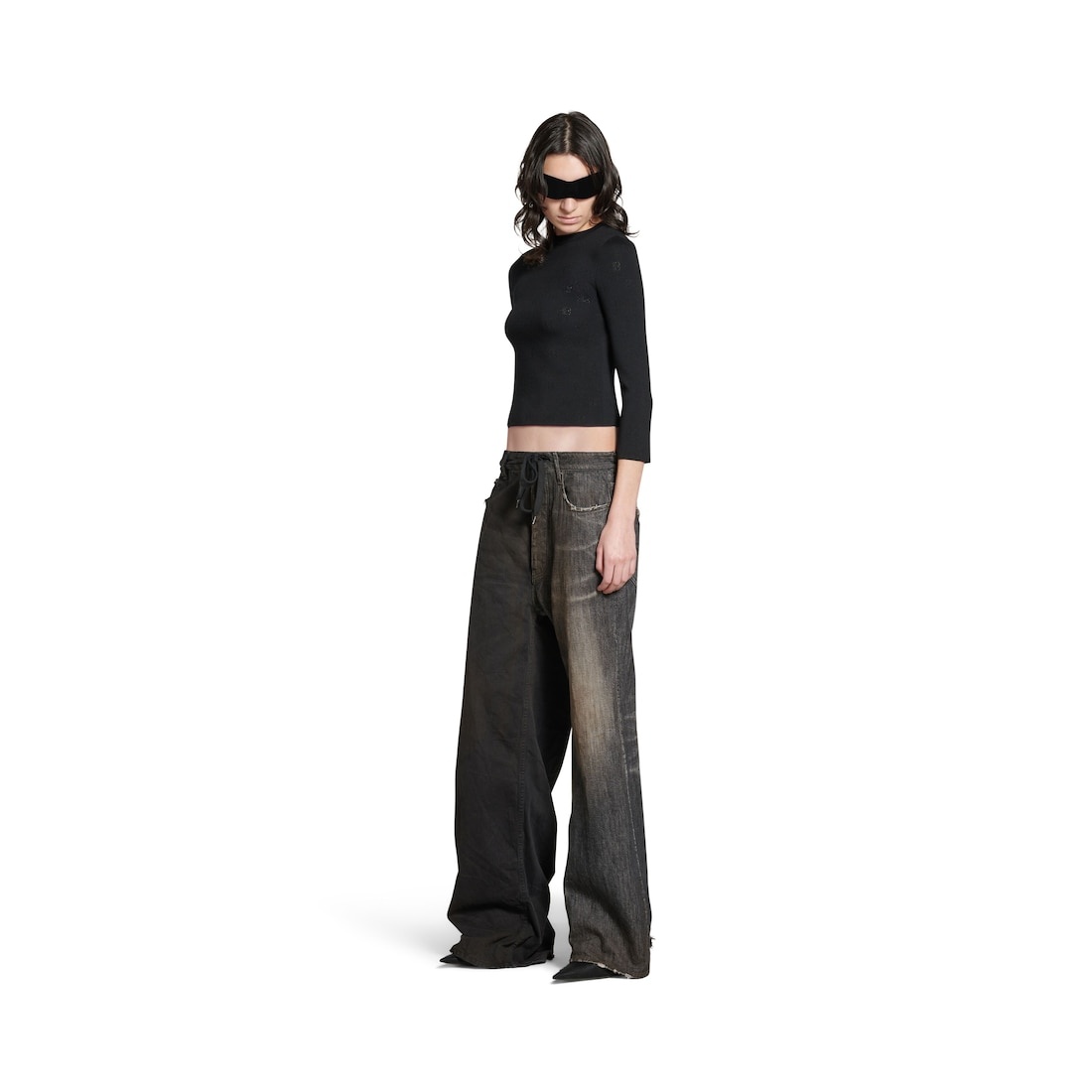 Women's Bb Allover Cropped Sweater in Black - 2