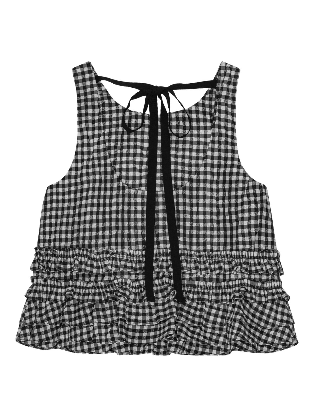 Crinkled Taffeta Check Open Back Top - 6