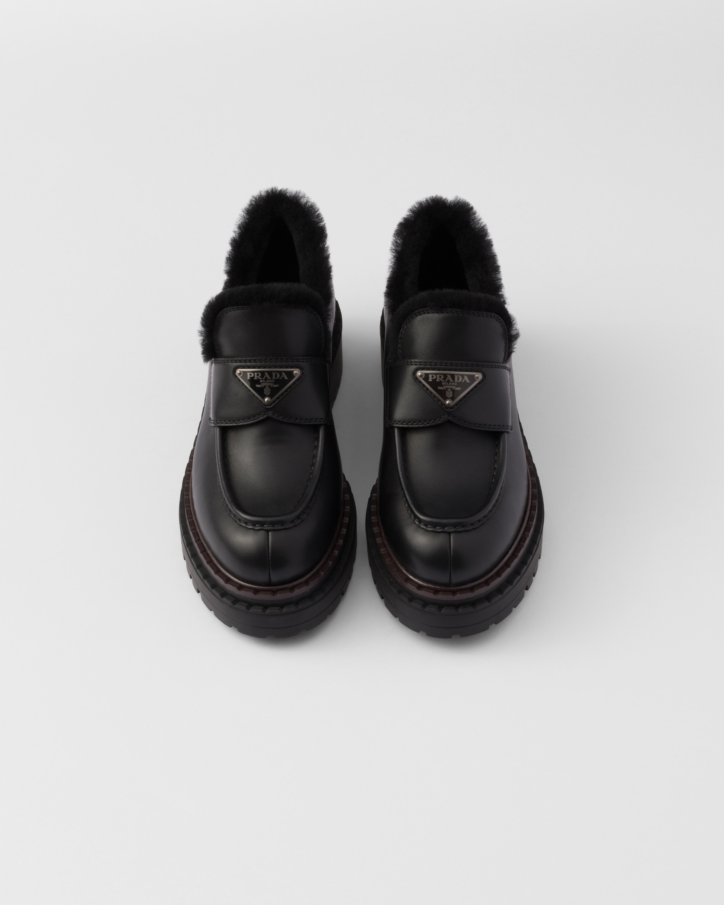 Double Chocolate leather and shearling loafers - 4