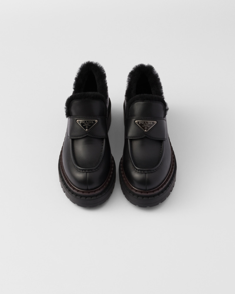 Double Chocolate leather and shearling loafers 4