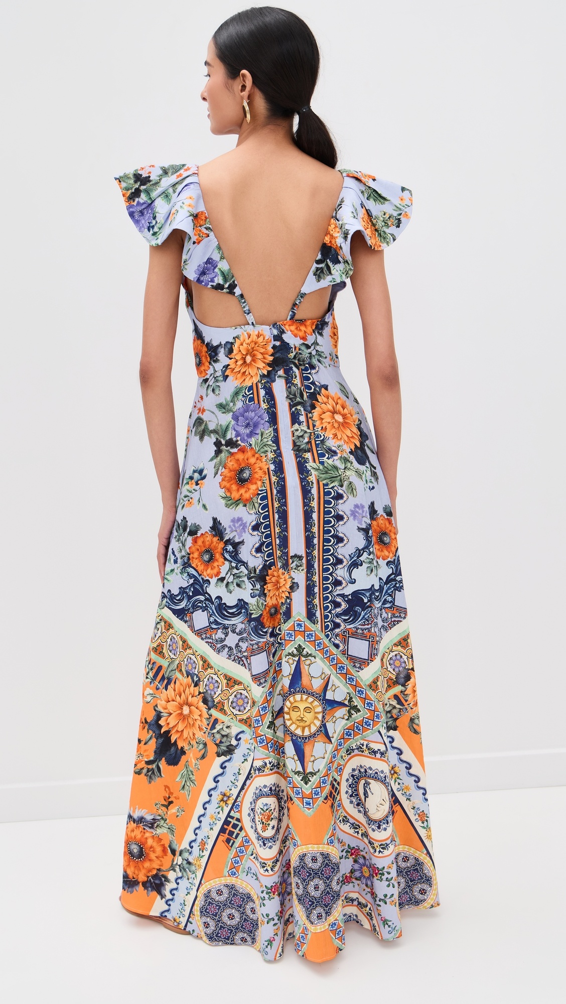 Tie Front Frill Sleeve Long Dress - 2