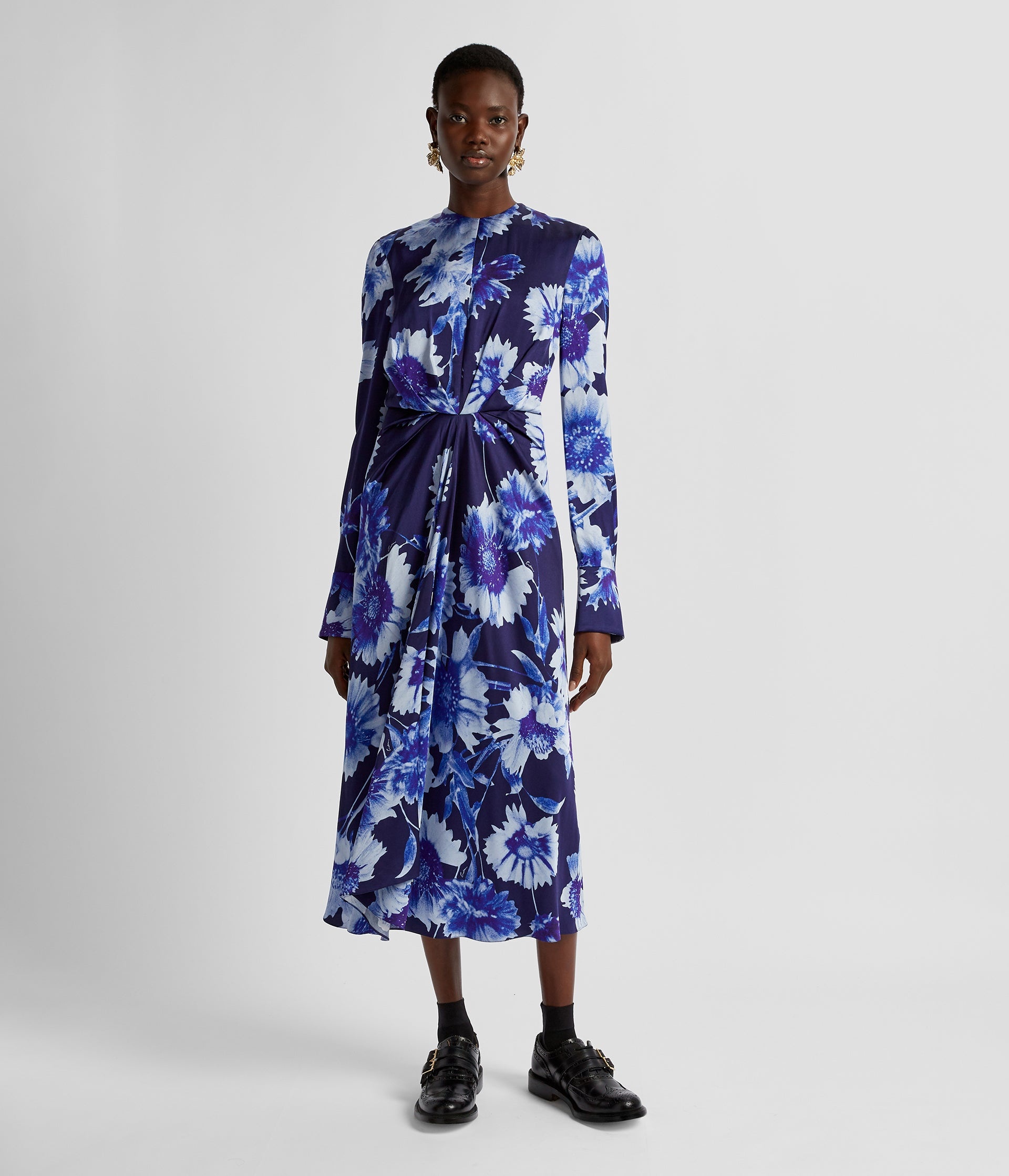 LONG SLEEVE DRAPED MIDI DRESS - 3