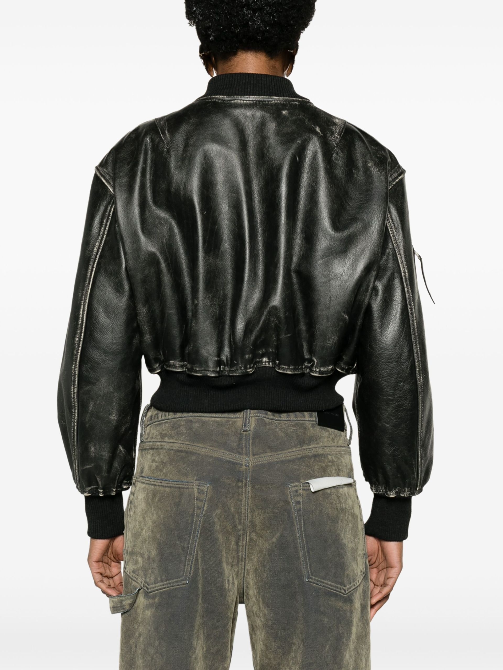 Black leather bomber jacket - 4