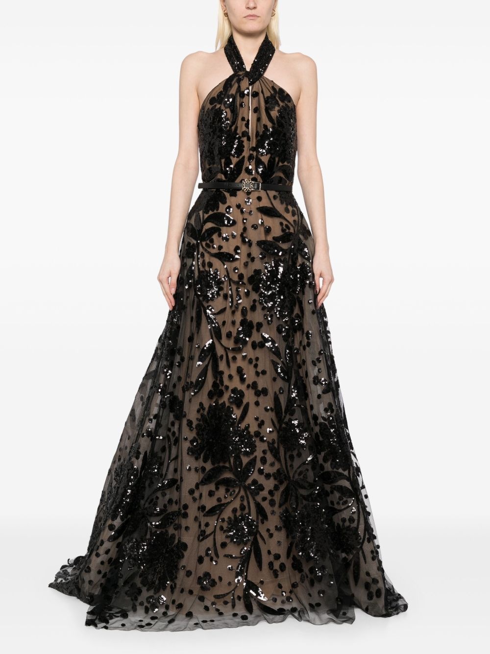 embroidered halter gown - 2