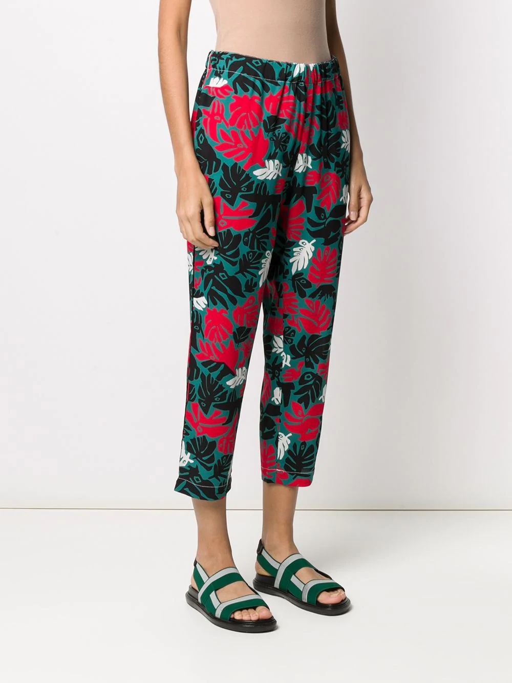 leaf print cropped trousers - 3