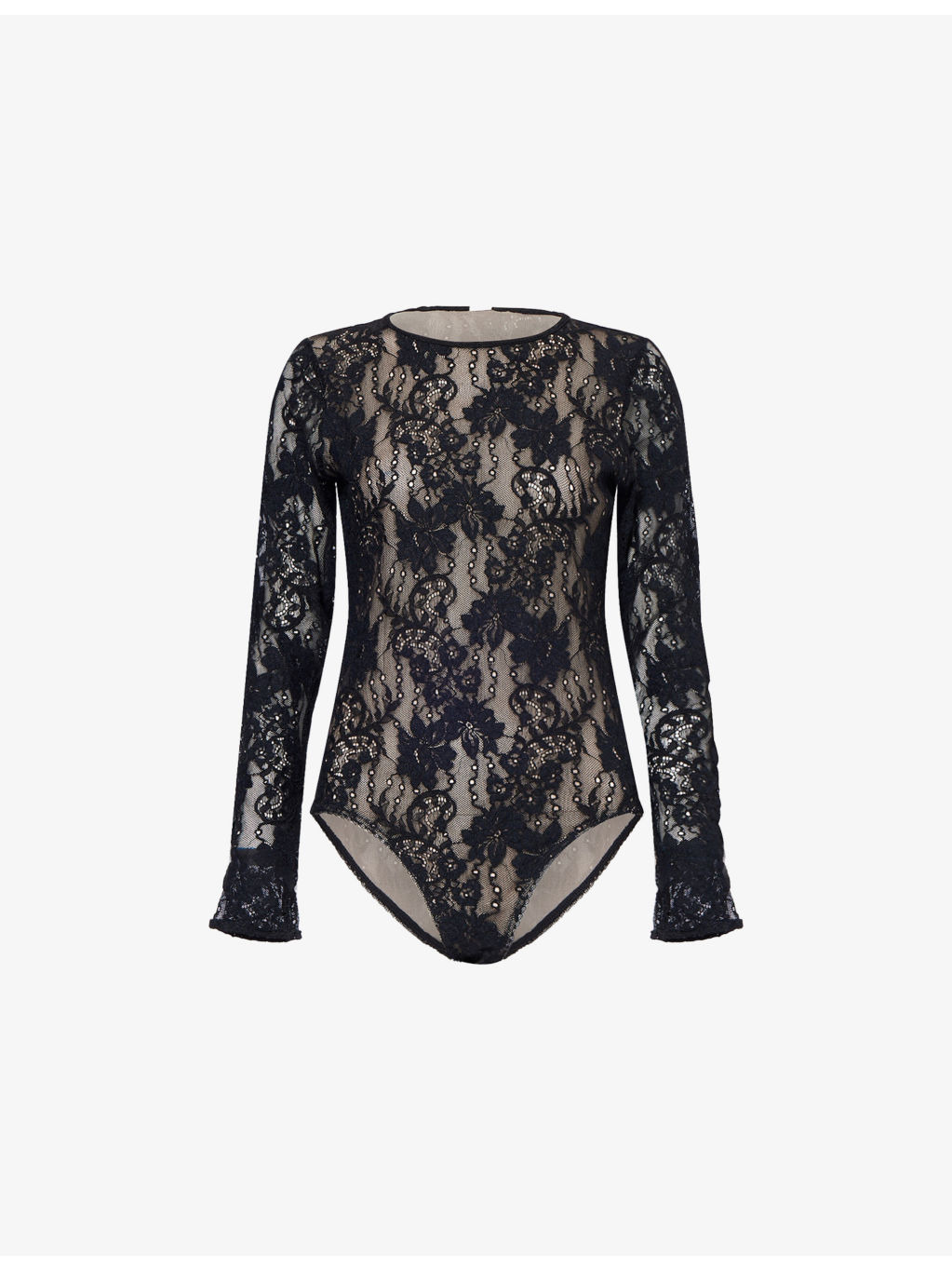 Lace Long-Sleeves Stretch-Woven Bodysuit - 1