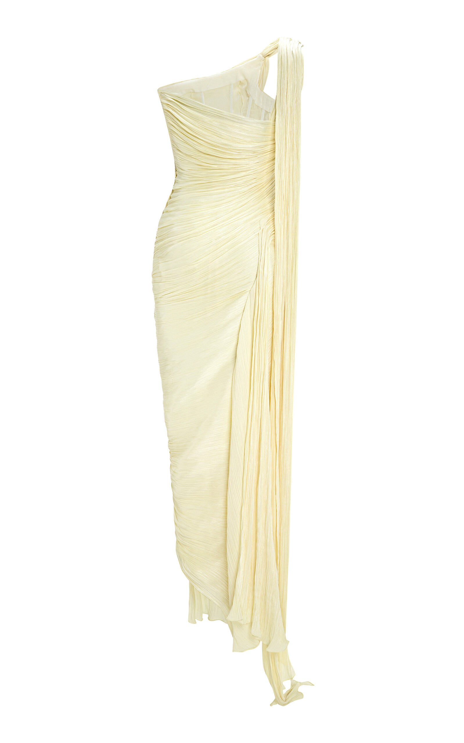 Pleated Asymmetric Silk-Chiffon Gown yellow - 5