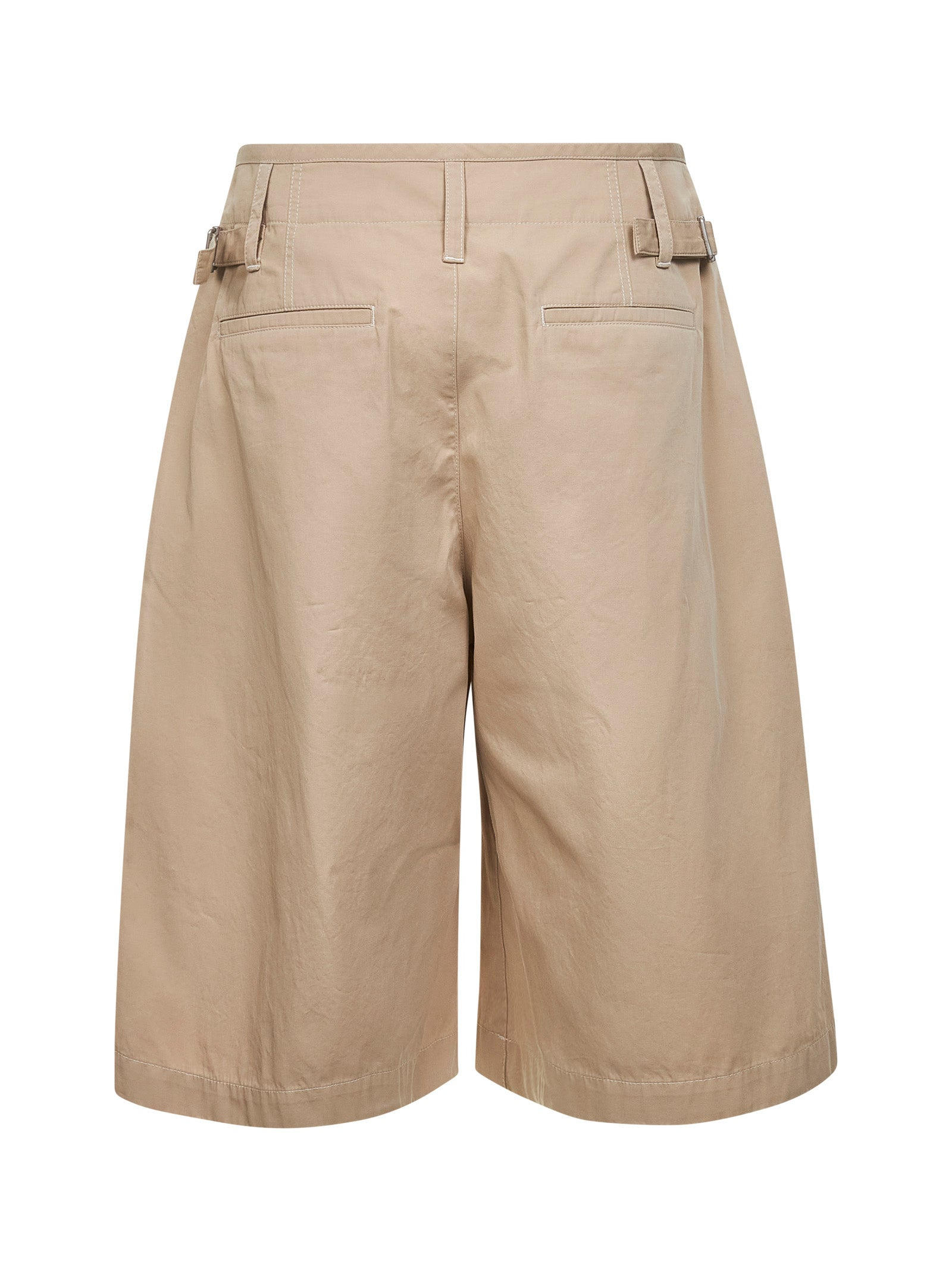 Beige compact cotton twill Maxi Bermuda - 2