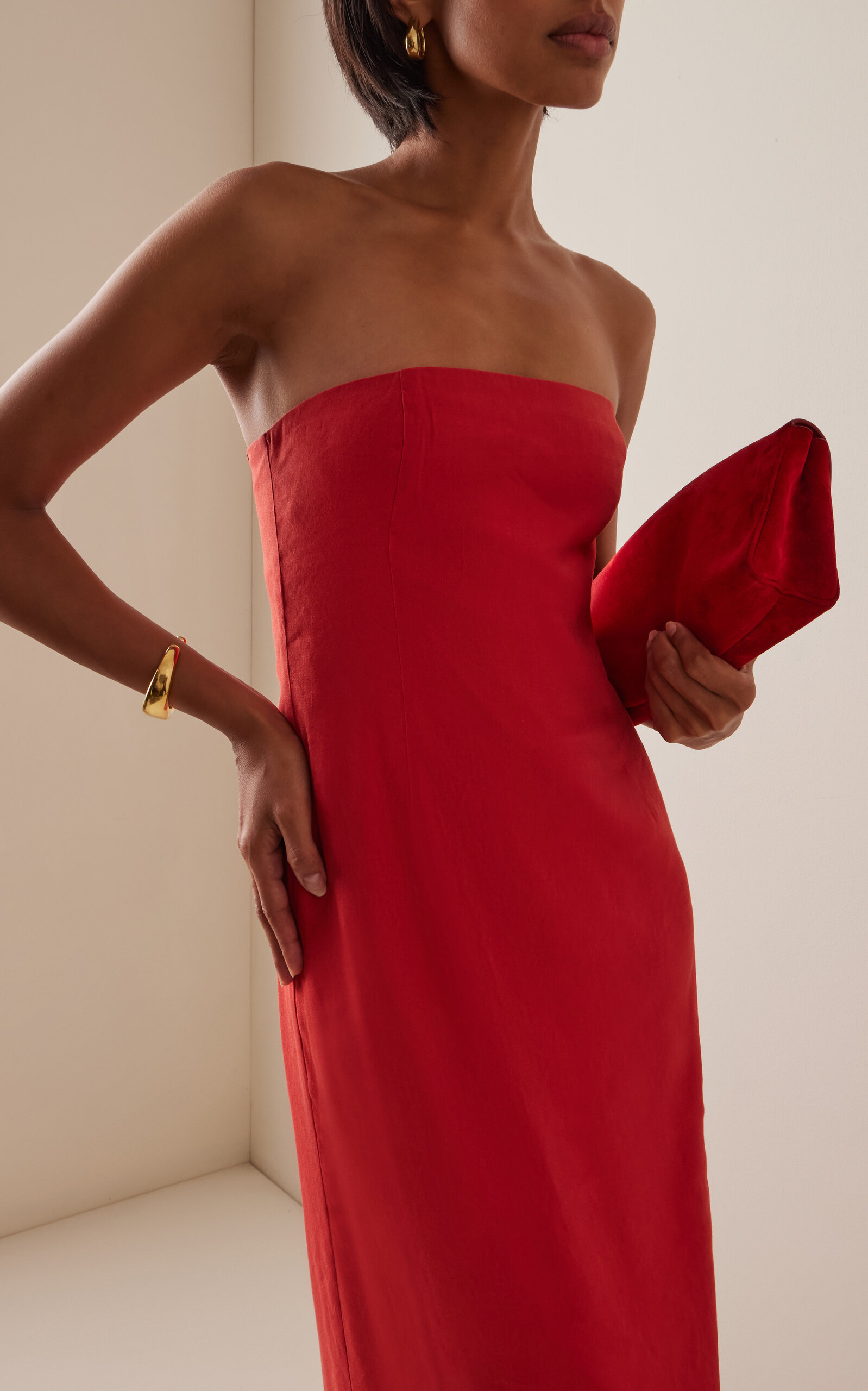 Flame Strapless Linen-Blend Midi Dress orange - 3