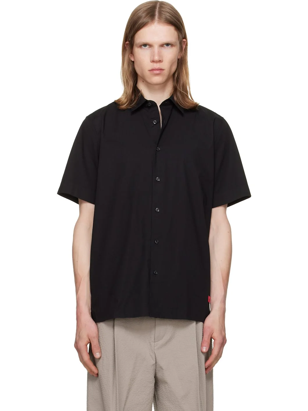 Black Stretch Cotton Logo Patch Shirt - 1