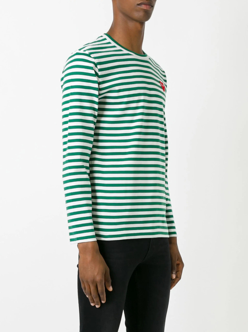 Comme des Garçons PLAY UNISEX STRIPED TEE RED HEART - GREEN outlook