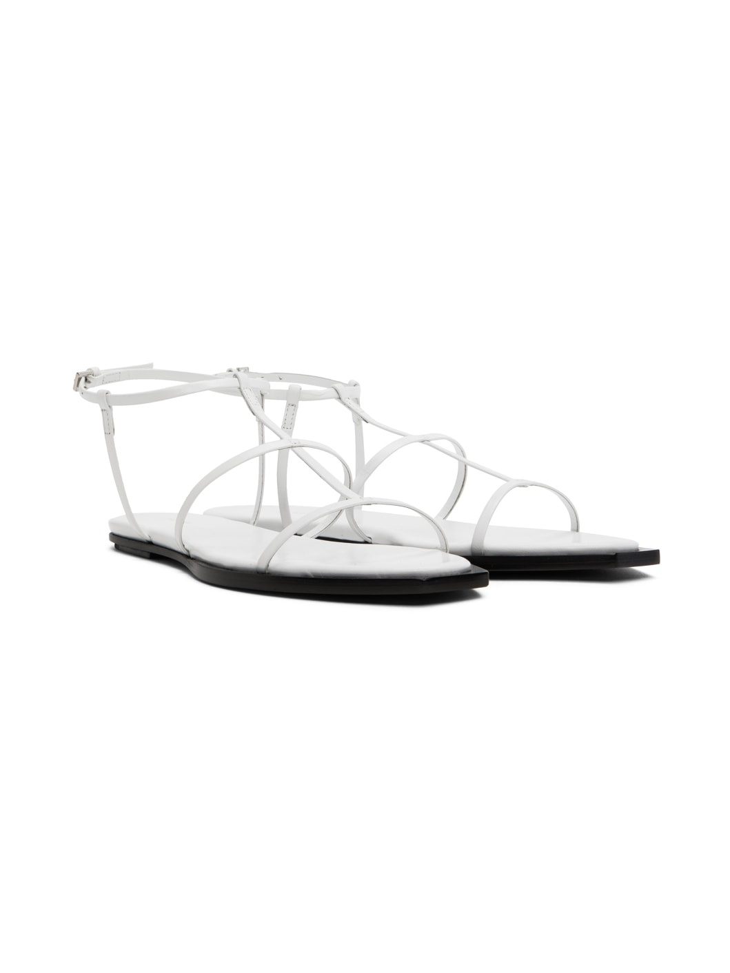White T Bar Flat Sandals - 4