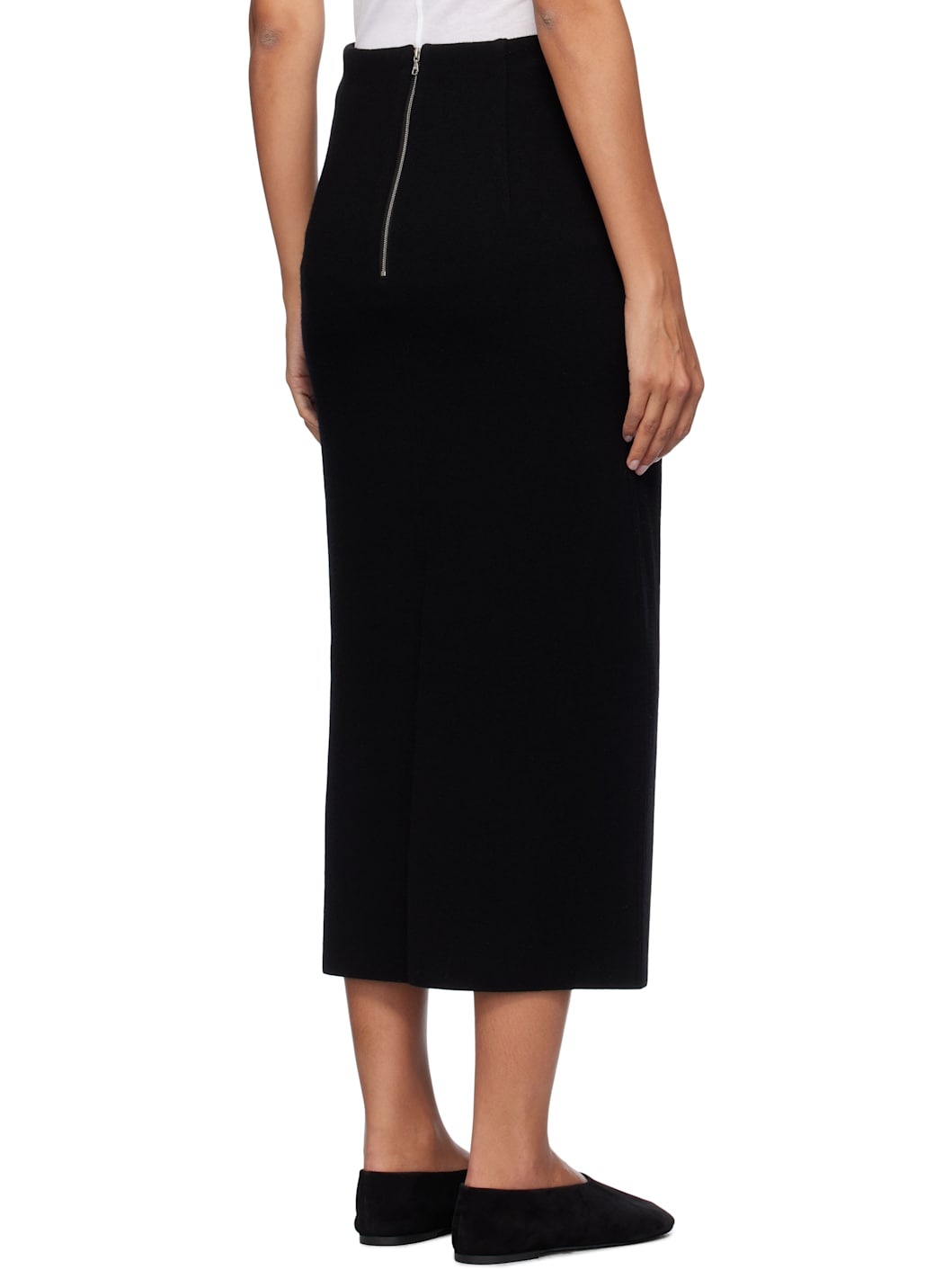 Black Heavy Milano Rib Knit Midi Skirt - 3