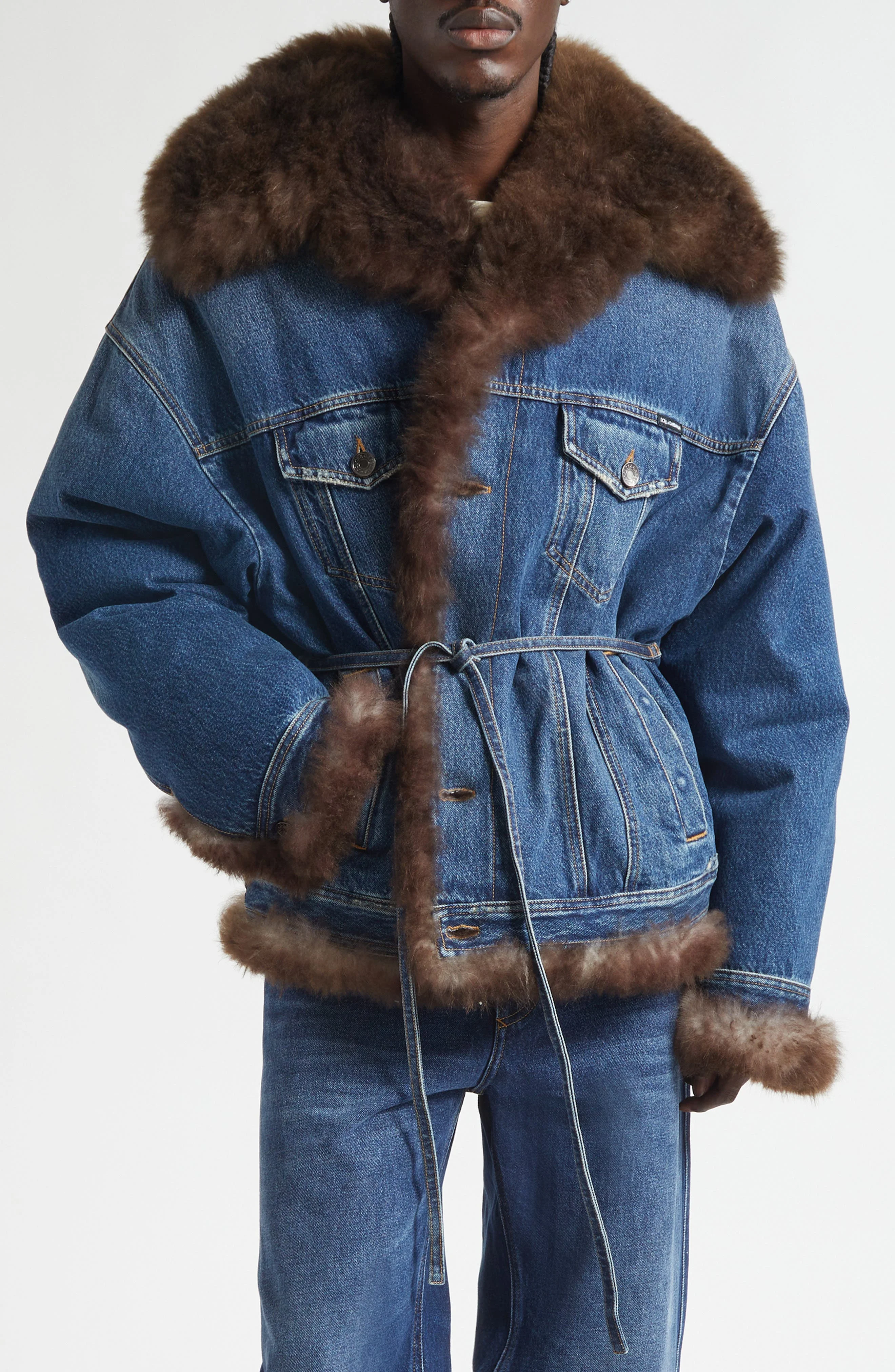 Dolce&Gabbana Genuine Shearling Trim Denim Trucker Jacket in S9001 Variante Abbinata at Nordstrom - 1