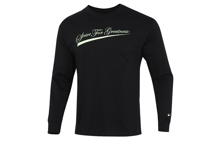 Men's Nike Lbj Nk Lion Ls Max90 Tee Alphabet Printing Sports Round Neck Long Sleeves Black T-Shirt D - 1