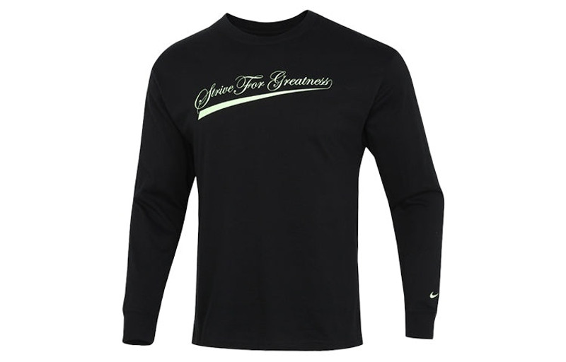 Men's Nike Lbj Nk Lion Ls Max90 Tee Alphabet Printing Sports Round Neck Long Sleeves Black T-Shirt D - 1