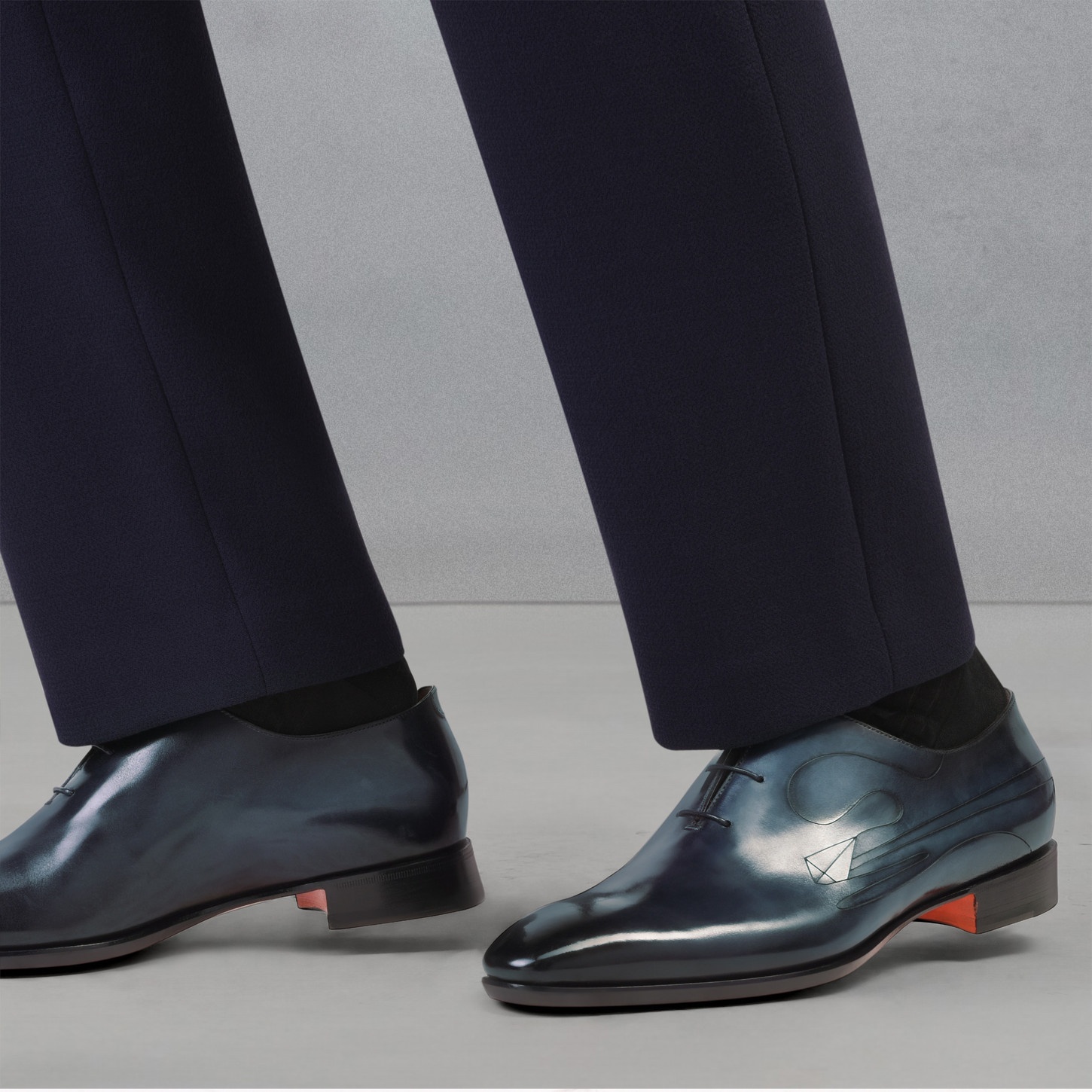 Men's blue leather Oxford shoe - 2