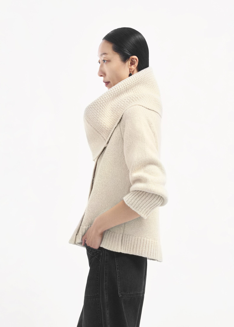 Funnel Neck Knit Cardigan in Wool Cashmere 4