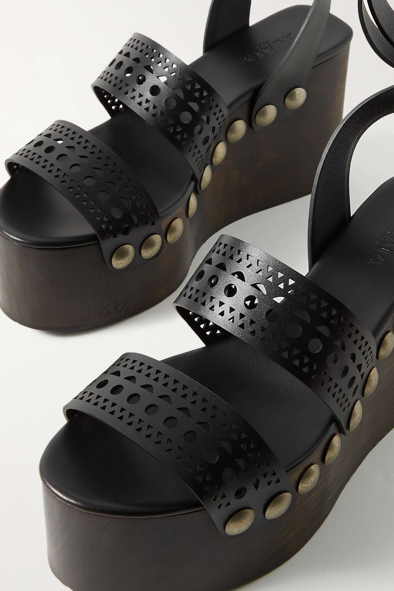 85 studded laser-cut leather platform sandals - 4