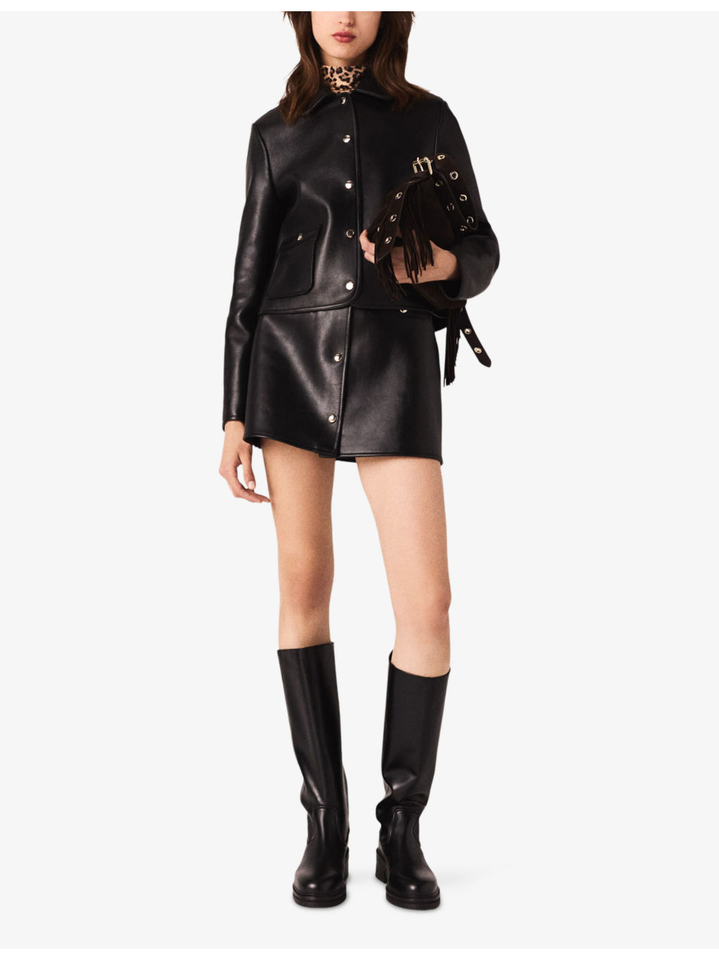 Cropped Side-Pocket Leather Jacket - 2