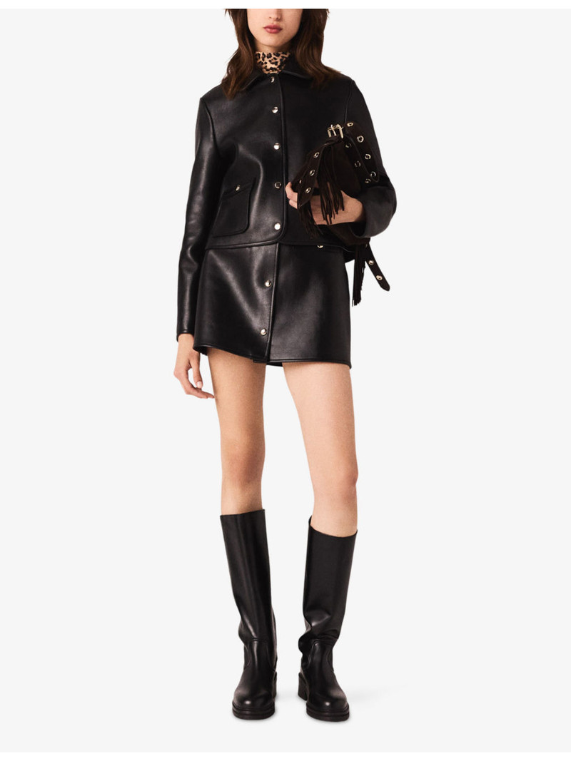 maje Cropped Side-Pocket Leather Jacket outlook