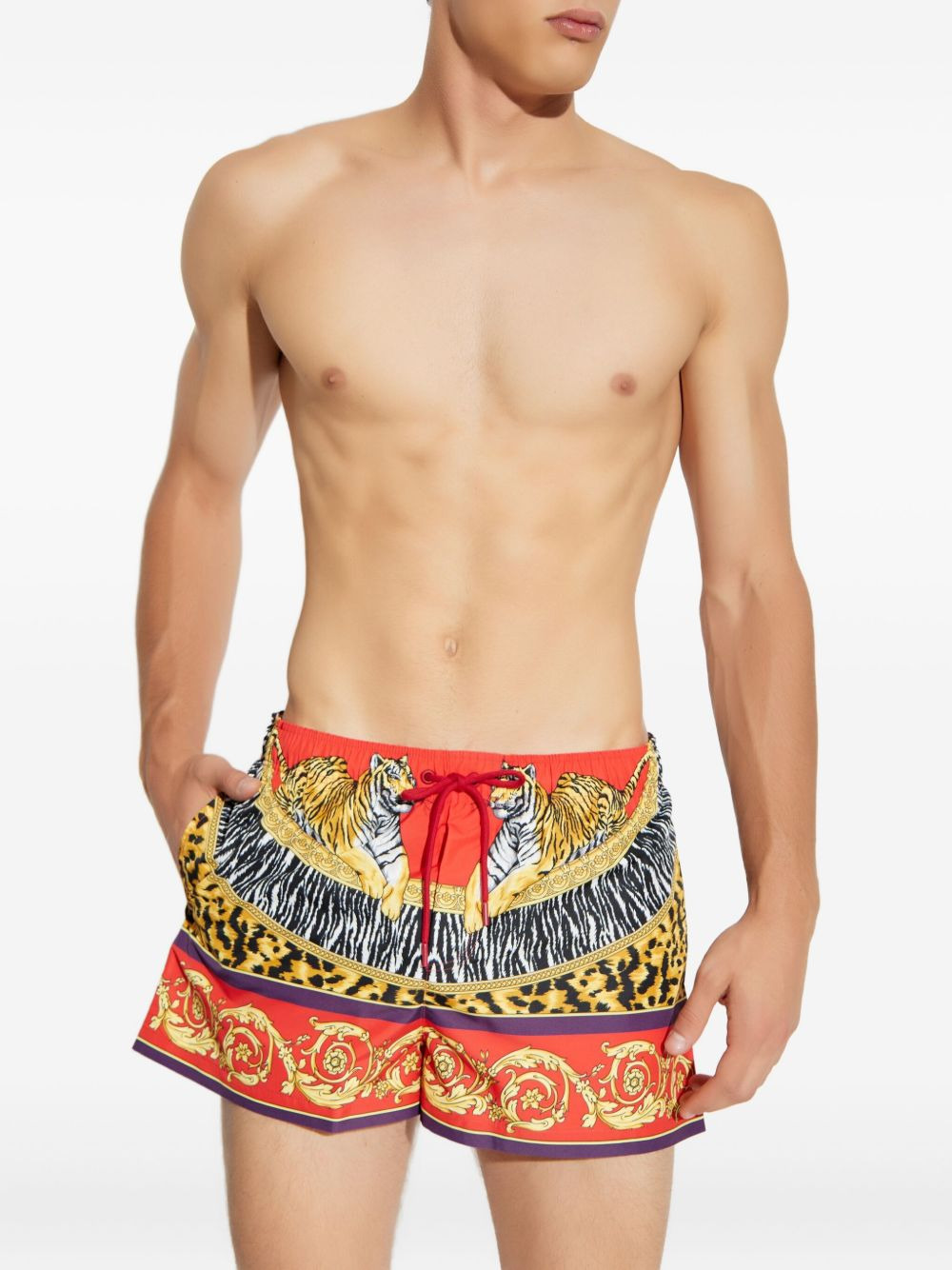 tiger-print drawstring swim shorts - 3