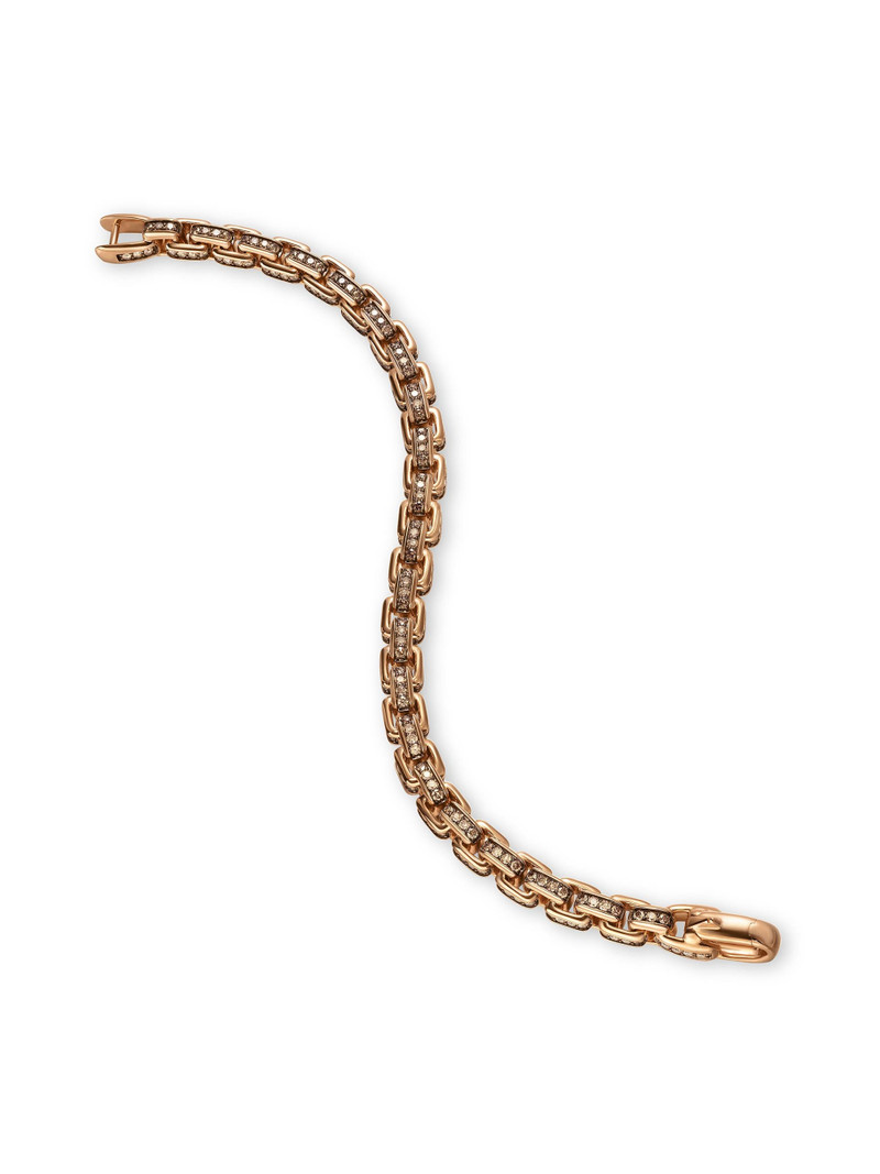 Men's Box Chain Bracelet in 18K Rose Gold - Cognac Diamond 4