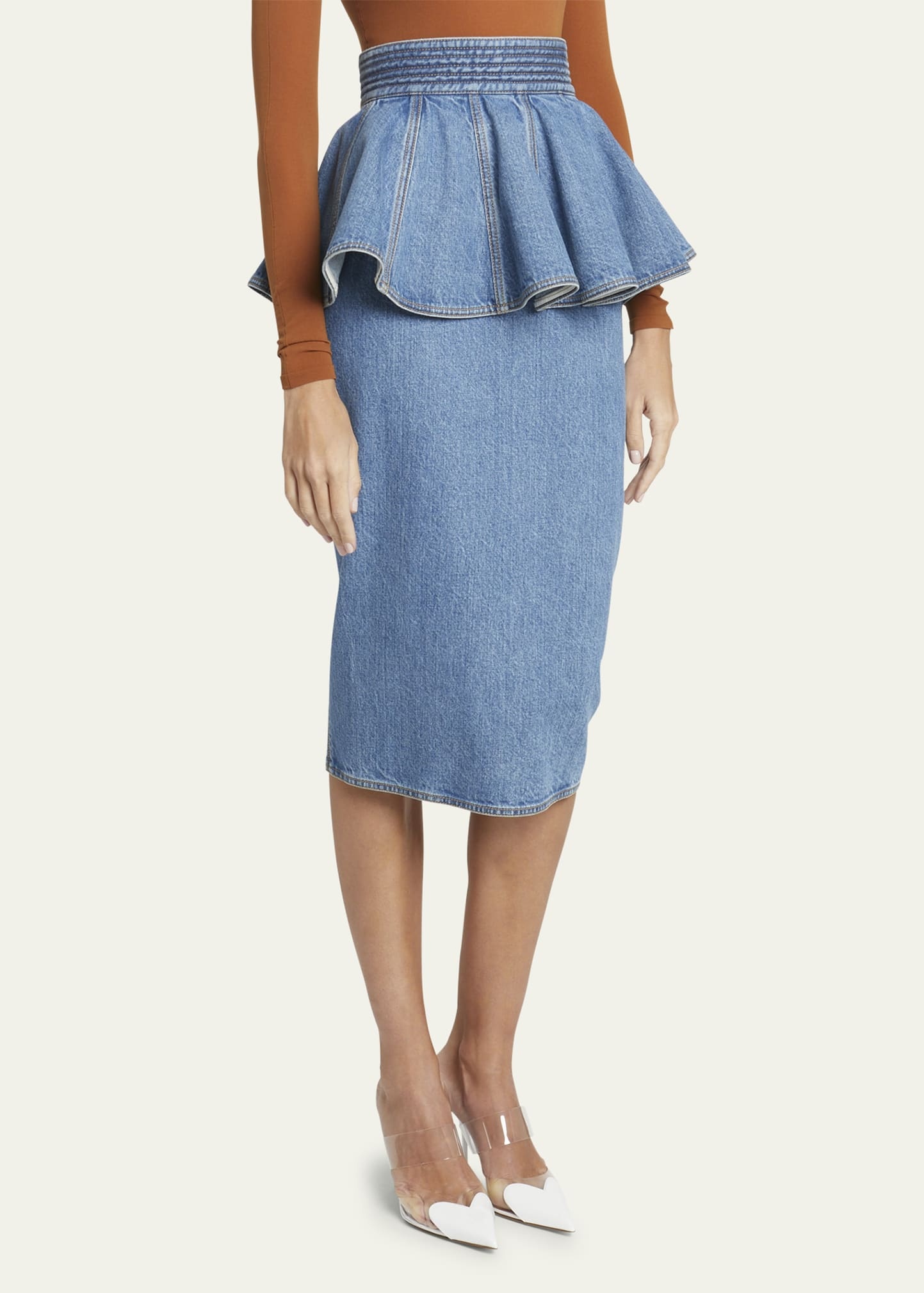 Denim Ruffle Belt Skirt - 4