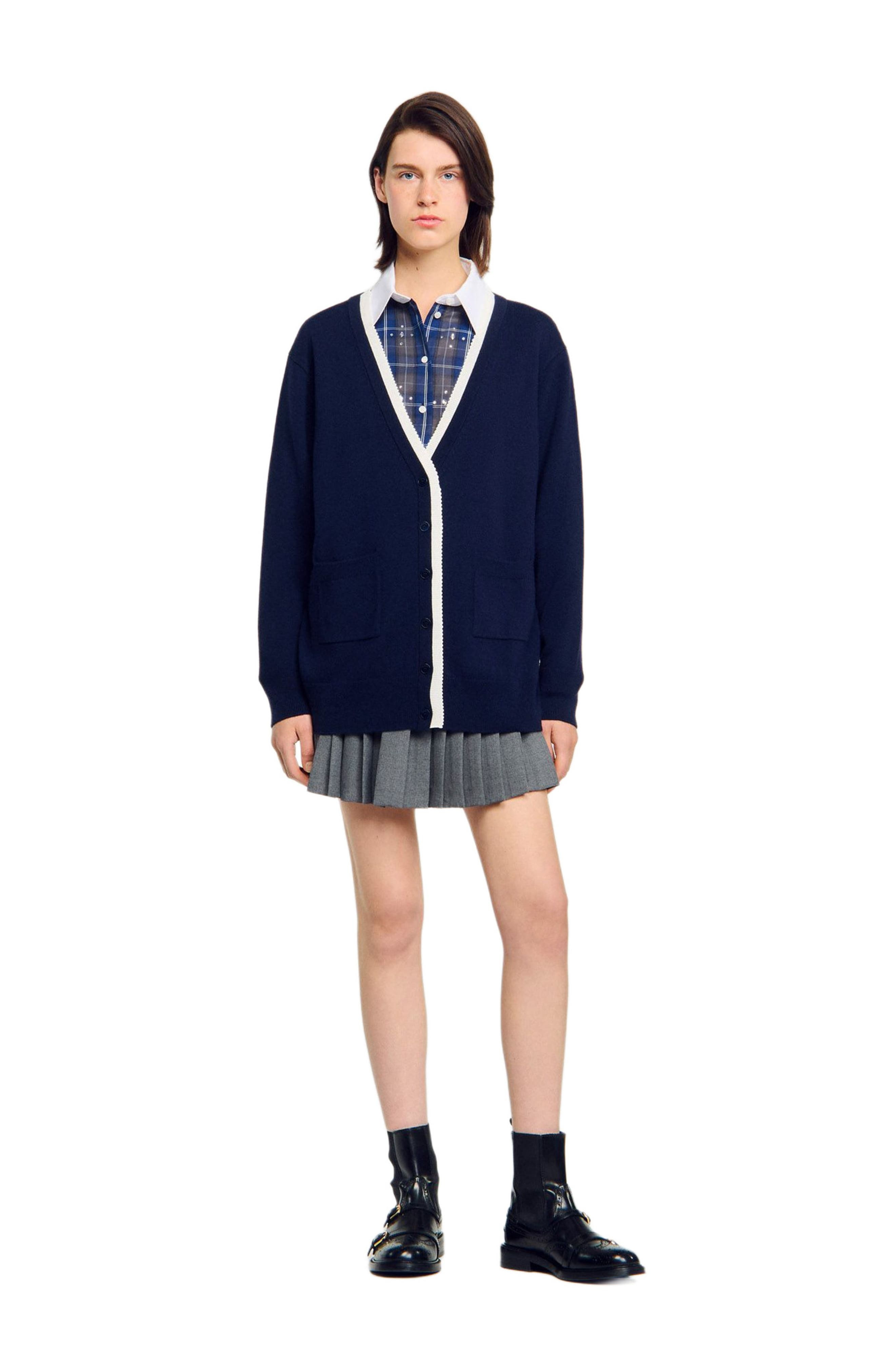 SANDRO Long two-tone cardigan in Navy Blue at Nordstrom - 2