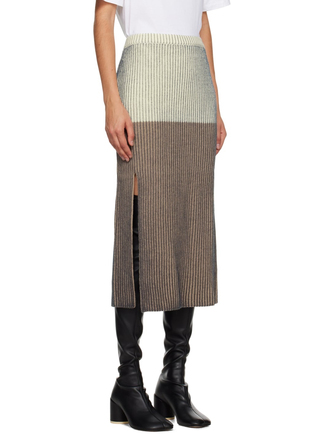 Off-White & Beige Vented Midi Skirt - 2