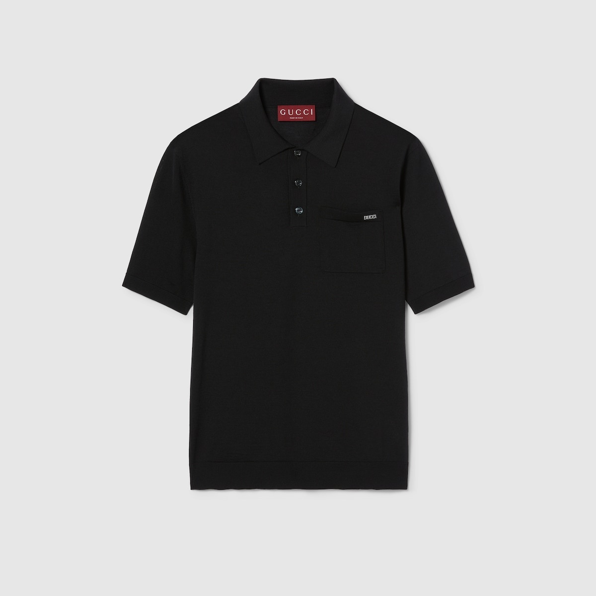 Fine wool knit polo top with intarsia - 1