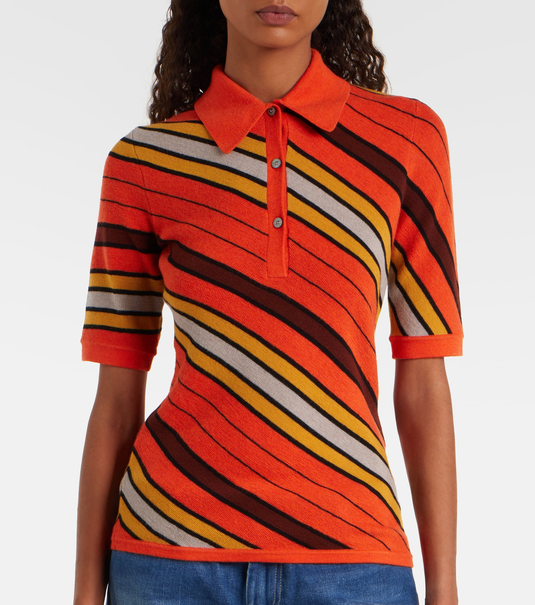 Ribbed-knit striped wool polo shirt - 5