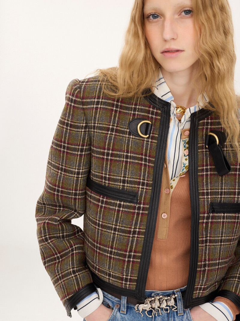 COLLARLESS CROPPED BOXY JACKET IN CHECK WOOL 4