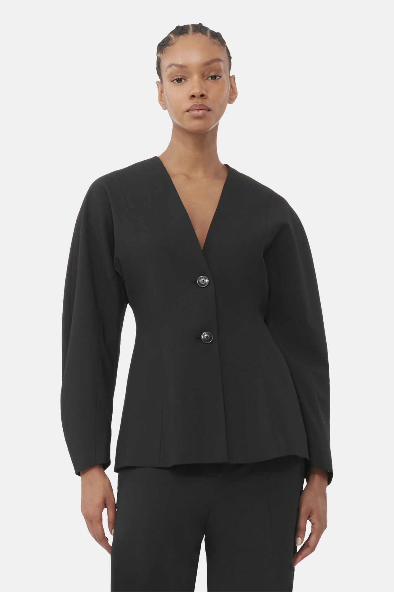 BLACK FITTED DRAPEY MELANGE BLAZER - 3